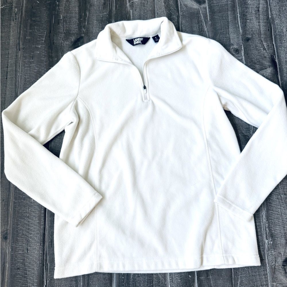 Lands End Women’s Ivory Off White Fleece Pullover Top S
